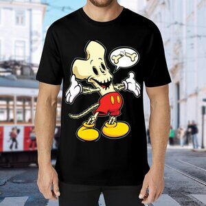 Brand New Skull Cartoon Graphic Tee - Black with Red & Yellow